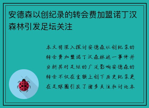 安德森以创纪录的转会费加盟诺丁汉森林引发足坛关注